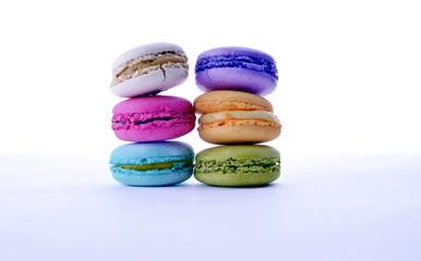 Colourful french macaroons or macaron on white background, Dessert