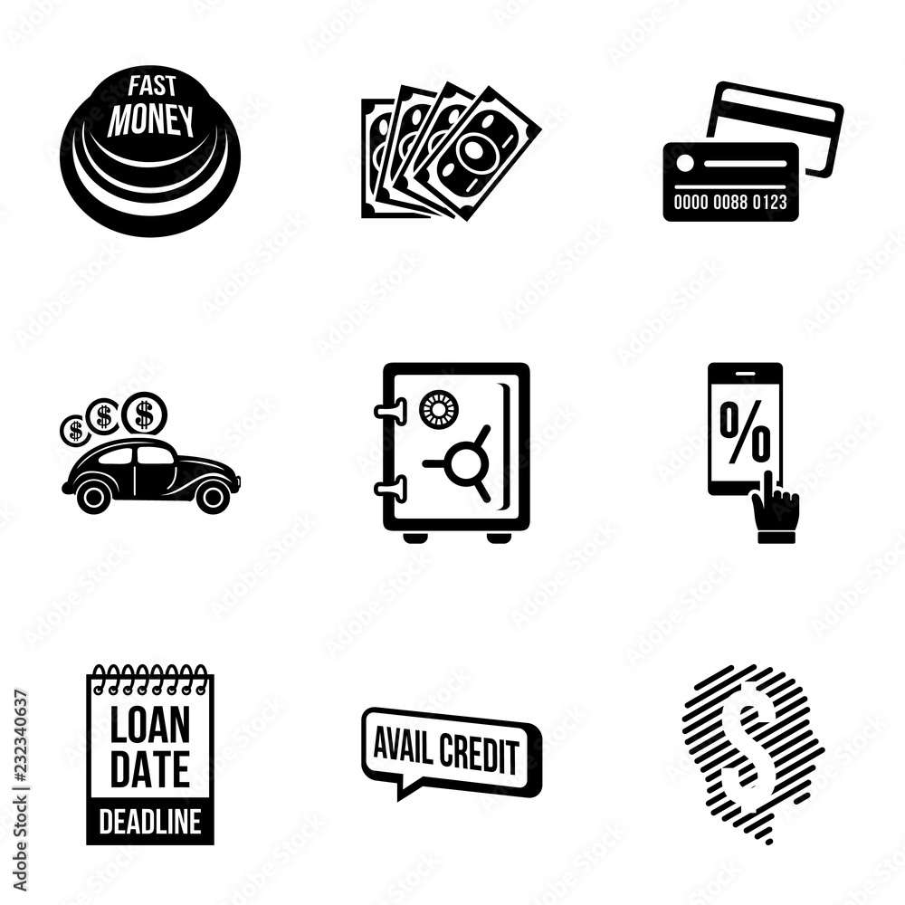 Poster loan icons set. simple set of 9 loan vector icons for web isolated on white background