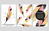 Set of card templates with feathers for posters, flyers, invitations.
