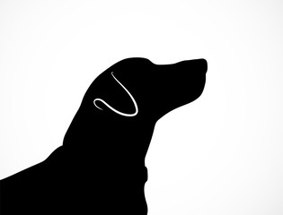 Silhouette of young cute dog Jack Russell Terrier. Curious pet looking upwards. Portrait of puppy's muzzle. Vector illustration.