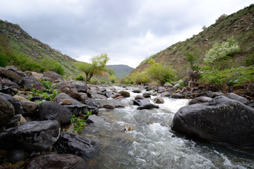 wadi with big beautiful stones in mountains
