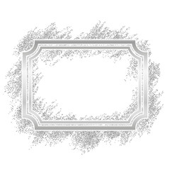 Silver frame. Beautiful glitter design. Vintage style decorative border, isolated white background. Deco elegant luxury framework for decoration, photo, Christmas banner. Vector illustration