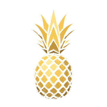 Pineapple grunge with leaf. Tropical gold exotic fruit isolated white background. Symbol of organic food, summer, vitamin, healthy. Nature logo. Design element silhouette icon. Vector illustration
