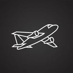 Plane thin line on black background icon
