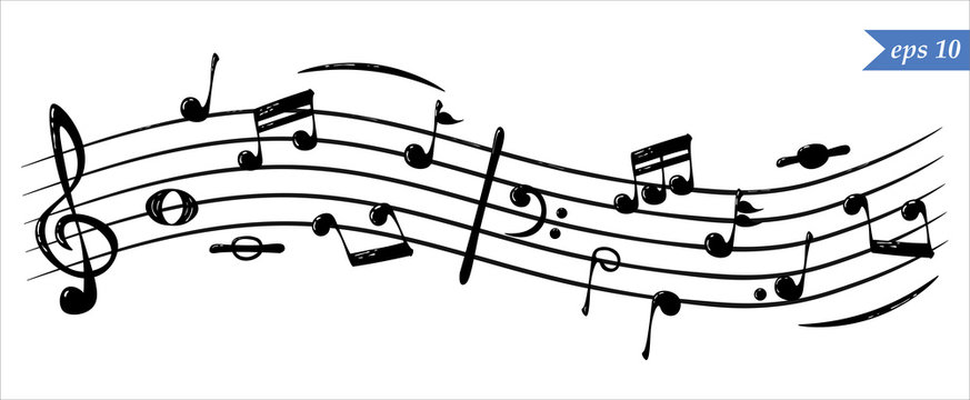 Realistic flowing musical notes, vector