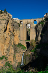 View of the New Bridge (Puente Nuevo) , Tajo Gorge (Tajo de Ronda) and Guadalevin River. Ronda, Spain