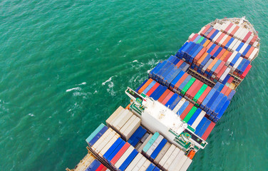 Fototapeta na wymiar Logistics and transportation of Container Cargo ship and Cargo import/export and business logistics,Aerial view from drone