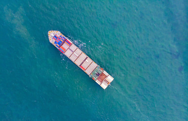 Logistics and transportation of Container Cargo ship and Cargo import/export and business logistics,Aerial view from drone