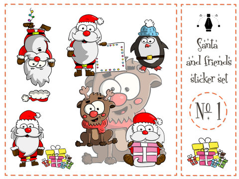 Sticker pack, Santa and friends number 1 vector