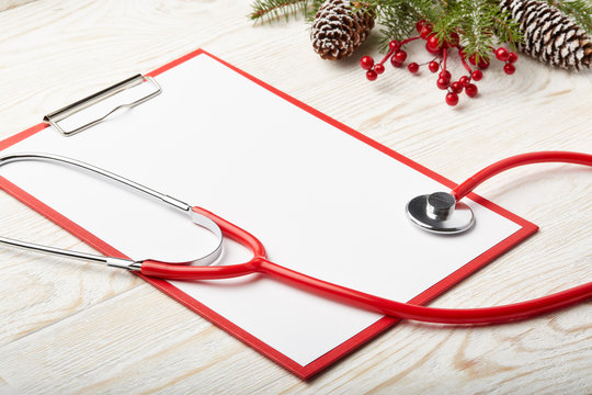 Stethoscope and Christmas decorations.