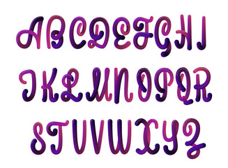 Font set with letters. Glossy alphabet. 3D render of bubble font with glint and shadow. Typography vector illustration.