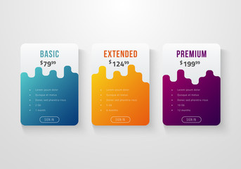 Web pricing table design for business .Vector illustration.