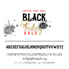 Black Friday sale. Hand drawn typeface set. Vector logo font. Typography alphabet for your designs: badge, typeface, card, wedding invitation.