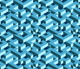Isometric labyrynth. Abstract vector seamless pattern