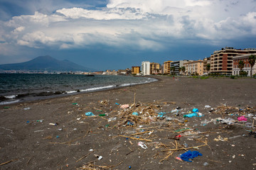 Plastic waste and rubbish on the beach in castellammare di stabia Italy - 232346098