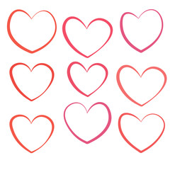 Linear hearts set isolated on white background. Vector illustration.