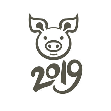 Year of the Pig 2019. Vector template piggy head isolated on white background. Flat design.
