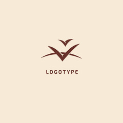 Bird silhouette logo. Vector abstract minimalistic illustration flying fowl. Gull icon. Zoo, pet shop, farm, bird feather, wild nature vector flat style logotype modern.