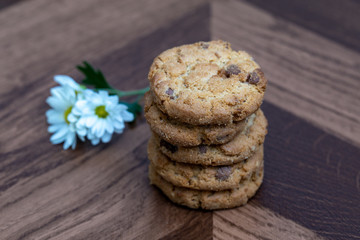  homemade biscuits with chocolate or whole. High resolution cookies for advertising purposes.