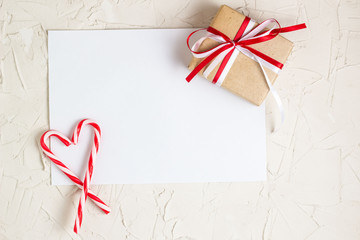 Christmas paper sheet for lettering with gift and candy canes