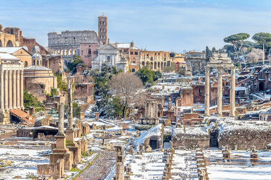 Roman forum under the snow