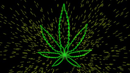 Cannabis, marijuana glowing with sparkling particles  effects. 3d render