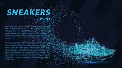 Sneakers made of blue glowing dots. Sneakers vector illustration.