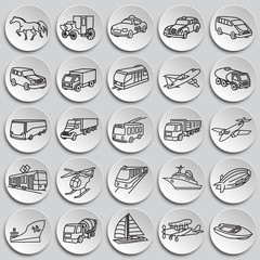 Transportation and vehicles thin line on plates background icons