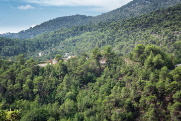 View of the valleys and mountains near the village of Tourrette Levens in the French department of Alpes-Maritimes
