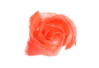 Pickled sliced ginger isolated on white background.