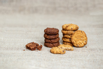  homemade biscuits with chocolate or whole. High resolution cookies for advertising purposes.