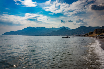 A view across the sea to mountain in Salerno Italy
