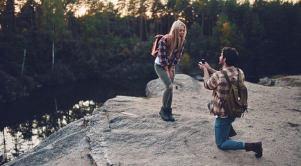 Couple of tourists on nature.