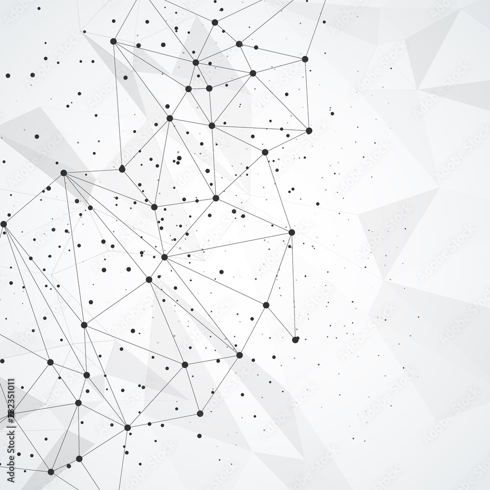 Poster abstract molecular background with lines and dots.