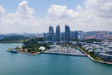 Aerial view of Singapore buildings