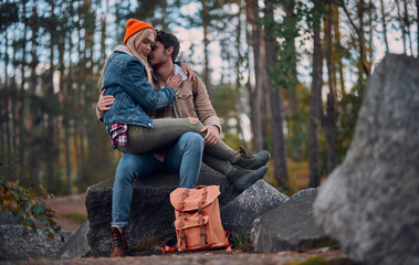 Fototapeta premium Couple of tourists on nature