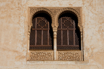 Arabesque architecture windows. Alhambra of Granada. Spain