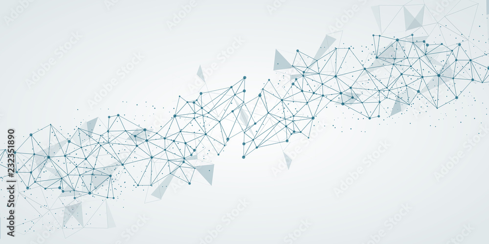 Poster abstract molecular background with lines and dots.