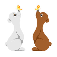 Two cute bears stand on their hind legs and on the nose are sitting. White and brown bear.