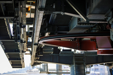 Mechanism of the cable car in Batumi. Tourist entertainment-suspended funicular booths over the city in Georgia