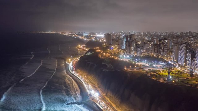 HYPERLAPSE traffic in the city at night, Lima, Peru.