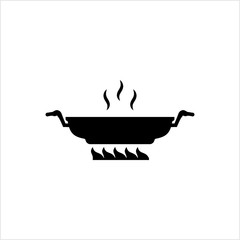 Pan Heating Icon, Frying Pan On Fire Icon