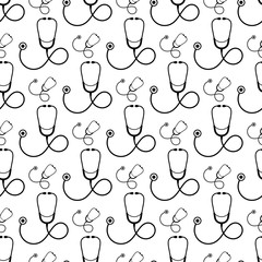 Stethoscope Icon Seamless Pattern, Acoustic Medical Device