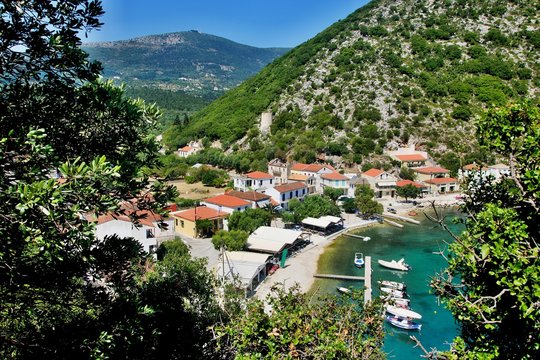 Greece, the island of Ithaki - a view of the harbor in Frikes