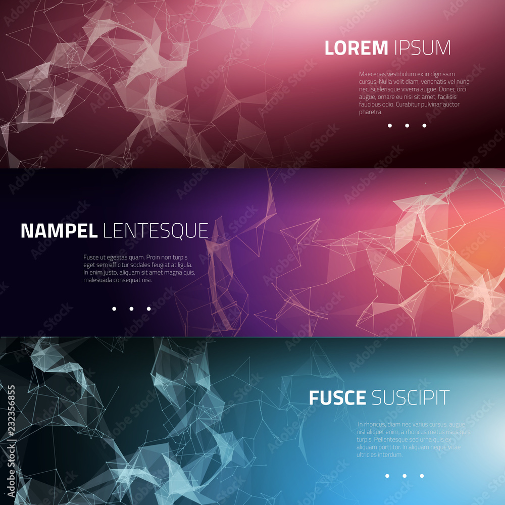 Poster abstract banner set with dots and lines. futuristic vector illustration.