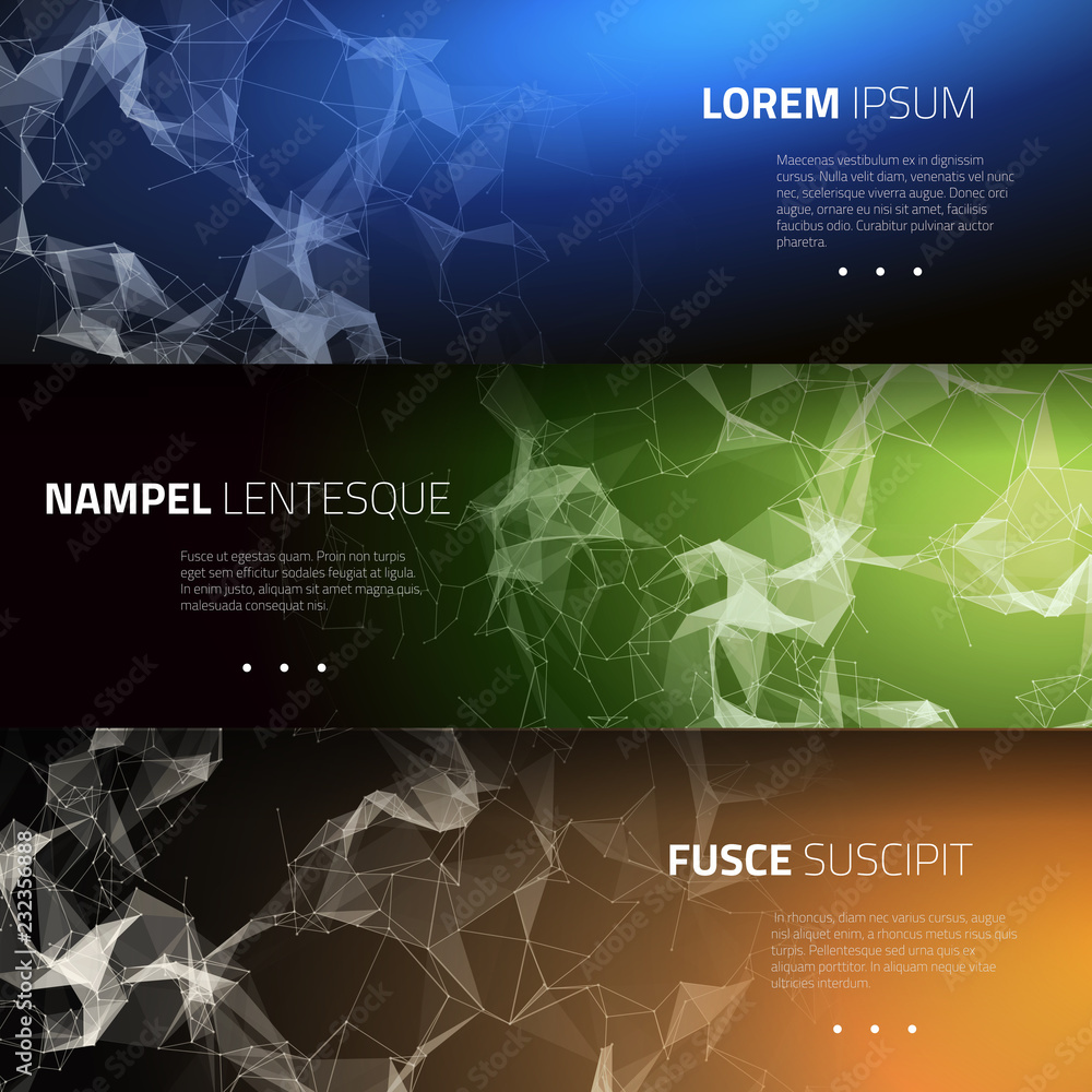 Poster abstract banner set with dots and lines. futuristic vector illustration.