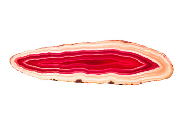 Abstract background, red and yellow agate slice mineral isolated on white background..