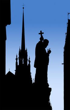 Statue silhouette in Brno city