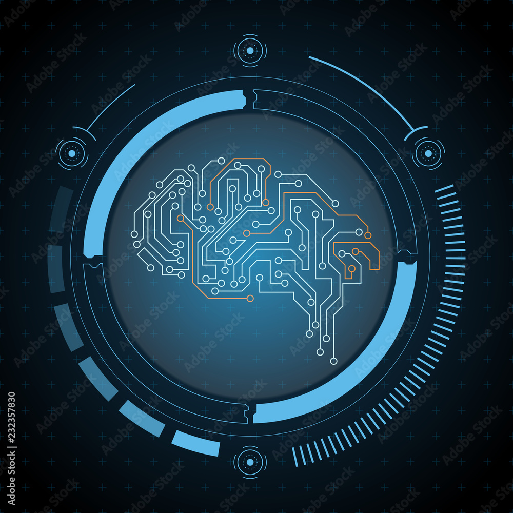 Poster technologic background with circuit brain. vector illustration.