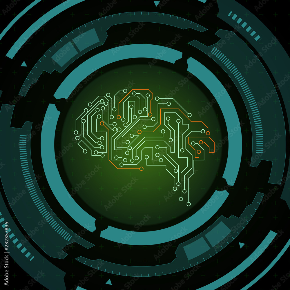 Poster Technologic background with circuit brain. Vector illustration.